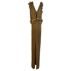 Autre Marque Vestido Maxi Plissado Dourado Denis Predescu