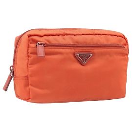 PRADA Nylon Pouch Orange Silber Auth 207441A