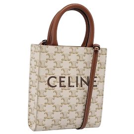 Céline CELINE Triomphe Mini Vertical Cabas Hand Bag PVC 2way White Gold Auth 207623V