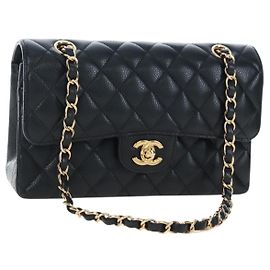 Bolsa de Ombro CHANEL Chain Matelasse 23 Couro Caviar Preto Ouro CC Auth BA16030SV