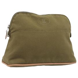 Hermès HERMES Bolide Pouch Pouch Canvas Khaki Silver Auth BA16189