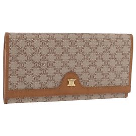 Céline Portafoglio lungo CELINE Macadam Canvas PVC Beige Gold Auth 205392A