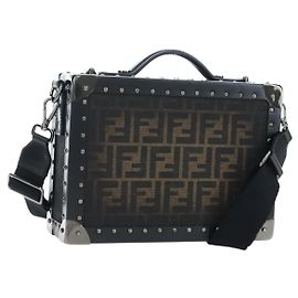 Bolso de Mano FENDI Zucca Canvas 2way Negro Marrón Auth 204492SAM
