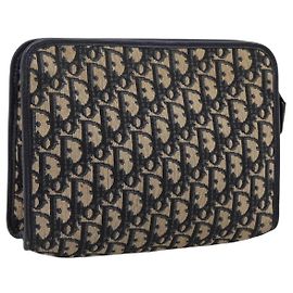 Borsa a Pochette Christian Dior Trotter Canvas Navy Silver Auth 207525