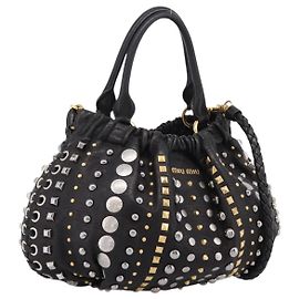 Miu Miu Handtasche Leder 2way Schwarz Goldton Auth 167722M