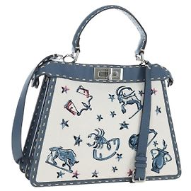 FENDI Selleria Peek A Boo I See You Bag Canvas 2way Light Blue Auth LN207SAM