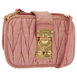 Bolsa de Ombro Miu Miu Matelassé Couro Rosa Ouro Auth 167645A