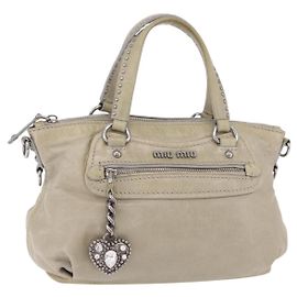 Miu Miu Hand Bag Leather Gray Silver Auth 206866A