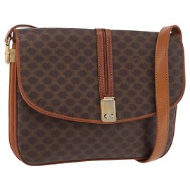 Céline CELINE Macadam Canvas Schultertasche PVC Leather Brown Gold Auth 202490