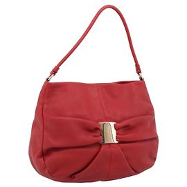 Salvatore Ferragamo Vala Schultertasche aus Leder Rot Gold Authentisch 206910A