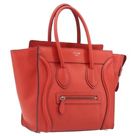 Céline Bolsa de mão CELINE Luggage Micro Shopper em couro vermelho e prata autêntica 207671V
