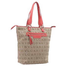 Bulgari Borsa Tote BVLGARI Canvas Beige Gold Auth bs37467A