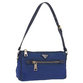 PRADA Shoulder Bag Nylon Blue Gold Auth 202491