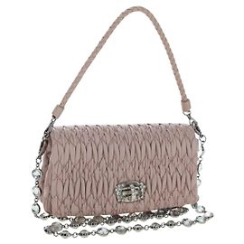 Bolsa de Ombro Miu Miu Matelassé com Corrente em Couro 2way Rosa Prata Auth 206389M