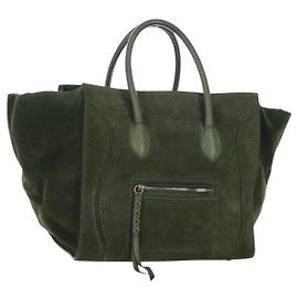 Céline CELINE Luggage Phantom Hand Bag Suede Green Gold Auth ep16178V