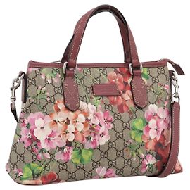Borsa GUCCI GG Supreme Blooms PVC 2way Beige Pink 429019 Auth LN091V