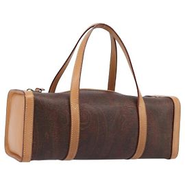 Bolsa ETRO PVC Canvas Brown Gold Auth 206896
