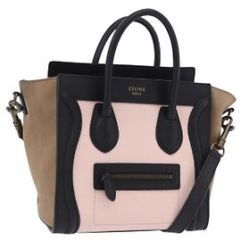 Céline CELINE Luggage Nano Shopper Hand Bag Leather 2way Pink Gold Tone Auth ka6469V