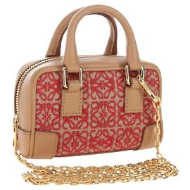 LOEWE Amazona Nano Shoulder Pouch Canvas 2way Beige Gold Auth 206378M