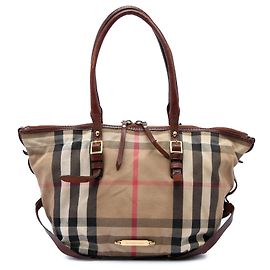 Burberry Small House Check Canvas Bridle Salisbury Tote Braun