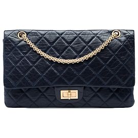 Bolsa de ombro Chanel Reissue 2.55 Double Flap 227 em couro de bezerro matelassé azul