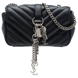 Autre Marque Borsa a catena Black Saint Laurent Baby Chevron Sheepskin Monogram Classic Punk