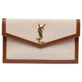 Autre Marque Bolsa de Mão Clutch Uptown em Lona Castanha Saint Laurent