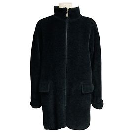Manteau réversible Max Mara en fourrure d'alpaga et laine noir