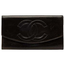 Portefeuille long Chanel CC Double Flap en agneau piqué noir