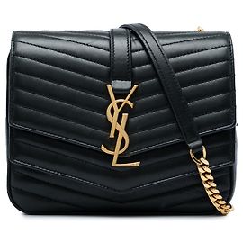 Autre Marque Pequena mala Sulpice em pele de cordeiro chevron monogramada verde Saint Laurent