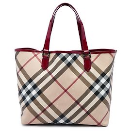 Burberry Supernova Check Tote aus beschichtetem Canvas Beige