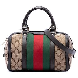 Sac Boston Satchel Gucci Small GG Canvas Web Joy Beige