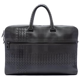 Bottega Veneta Business-Tasche aus grauem Nappa-Leder mit Intrecciato-Besatz