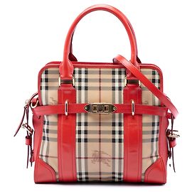 Bolsa Satchel Minford Portrait Burberry Haymarket Check em lona revestida bege