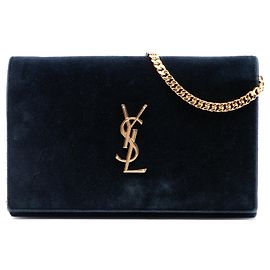 Autre Marque Borsa a tracolla portafoglio con catena Kate in camoscio blu con monogramma Saint Laurent