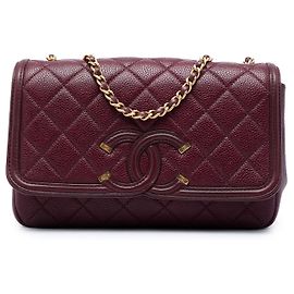 Bolso bandolera Chanel Small Quilted Caviar CC Filigree Flap rojo