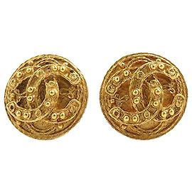 Boucles d'oreilles clips rondes plaquées or Chanel CC Gold
