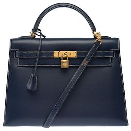 Hermès mala HERMES Kelly 32 em Couro Azul Marinho - 103998