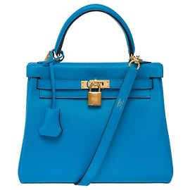 Hermès Sac HERMES Kelly 25 en Cuir Bleu - 103990