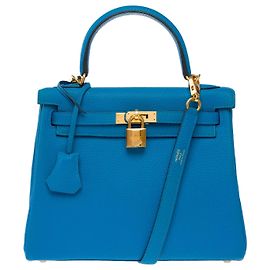 Hermès HERMES Kelly 25 Tasche aus blauem Leder - 103992