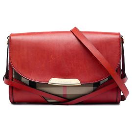 Sac bandoulière Bridle Abbott Burberry en cuir rouge et toile House Check