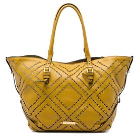 Saco Tote Salisbury Burberry em couro perfurado amarelo, tamanho Medium