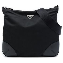 Prada Tessuto Crossbody mit Lederbesatz, Schwarz