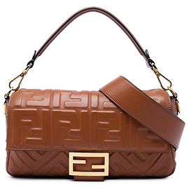 Fendi Zucca Baguette Satchel Tasche aus geprägtem Leder in Braun