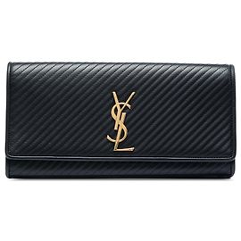 Autre Marque Clutch Saint Laurent Matelassé de piel de becerro monograma Cassandre diagonal negra