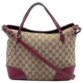 Gucci Medium GG Canvas Bree Fold Over Tote Satchel Beige