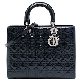 Bolso Lady Dior Large de piel charol Cannage azul