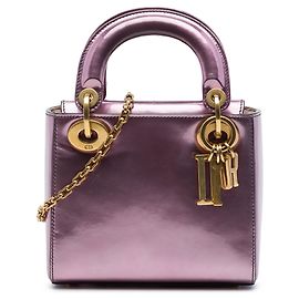 Sac Lady Dior Mini Satchel en cuir verni métallisé rose