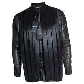 Autre Marque Saint Laurent, Camisa de lurex preta com detalhes franzidos