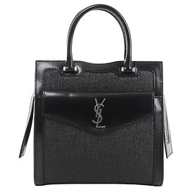 Autre Marque Saint Laurent Paris Uptown Small Leather x Raffia Handbag in Black 561203